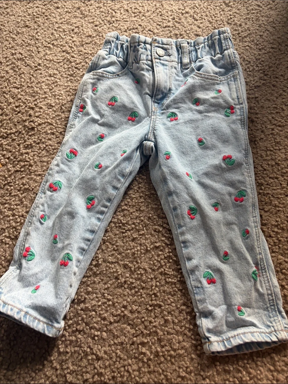 B70 GAP Light Blue Denim Jeans with Cherry Embroidery, 2t